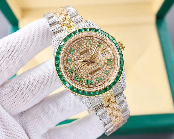 

rolx bust down watches datejust full diamond watch uk8a mechanical movement watches for men 41mm montre de luxe homme with box, Slivery;brown