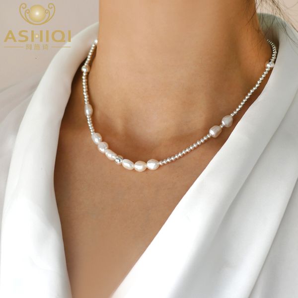

pendant necklaces ashiqi natural 7mm baroque pearl choker necklace 925 sterling silver jewelry for women trend 230804