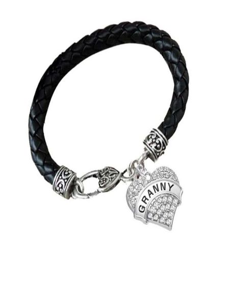 

btt26 heart shaped rhodium plated crystal pendant engrave letter cheer mom and granny pendant lether bracelet39127321497752, Golden;silver