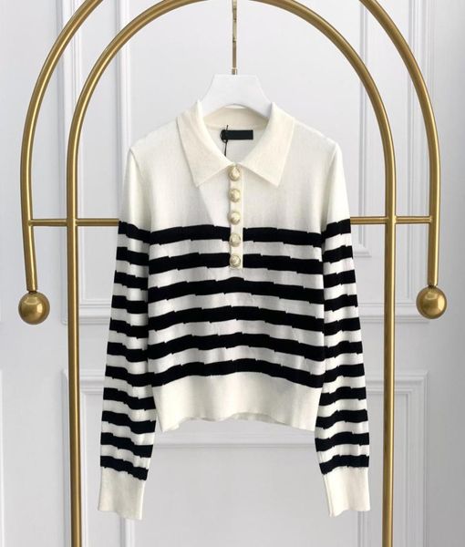 

2021 milan style spring summer brand same style sweater print regular long sleeve lapel new women clothes28676377549553, White;black