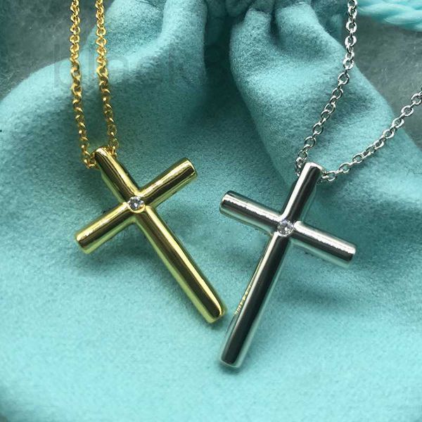 

pendant necklaces designer s925 sterling silver cross necklace couple style men's small fashion trend simple versatile collar chain zhq