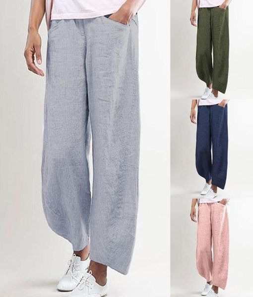 

womens casual loose cotton wide leg pants solid color linen trousers office pants lady thin summer9986156, Black;white