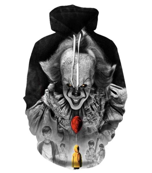 

men039s hoodies sweatshirts movie stephen king itthe clown pennywise 3d printing cosplay costume men women cartoon halloween 6775474, Black