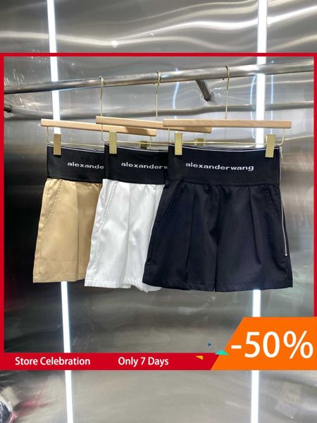 

aw23 summer new fashion ribbon letter side zipper casual simple casual straight shorts, White;black