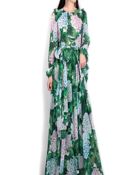 

new spring/summer 2017 women maxi dress flowers green leaves printing beach casual long dress4477287, Black