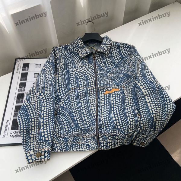

xinxinbuy men designer coat jacket tie dye dots pumpkin print denim long sleeve women blue red green white m-2xl, Black;brown
