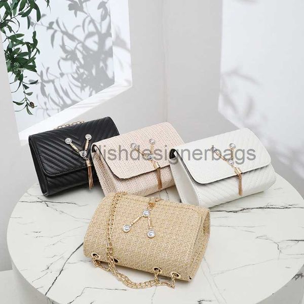 

one straw woven bag 2023 korean version summer and autumn new diagonal cross portable v-pattern tassel small square bagstylishdesignerbags