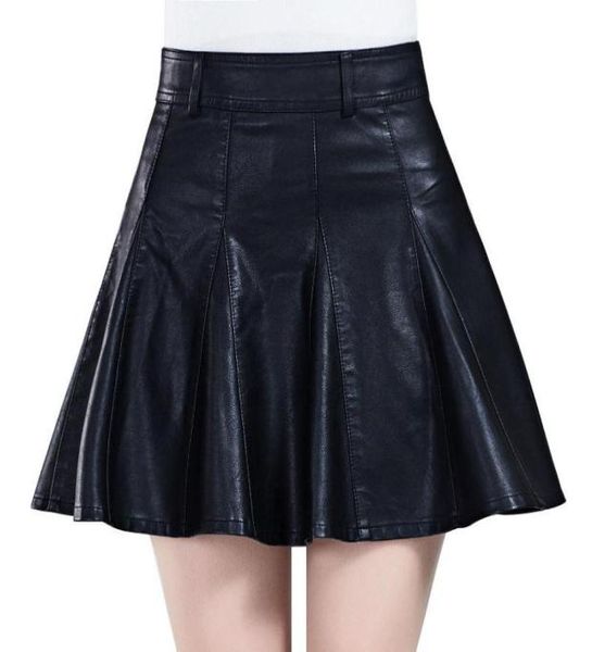 

skirts leather skirt women039s autumn winter pleated high waist a line pu woman mujer faldas saias mulher64895987741889, Black
