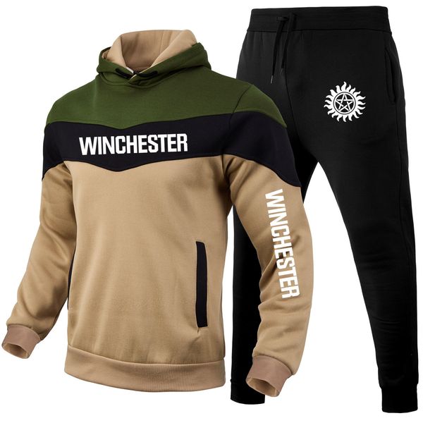 

Mens Tracksuits Winchester print mens sportswear Hoodies sweatpants Trend Casual Sports high quality Sweatshirt Set 230804, Red