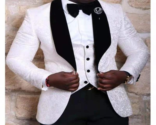 

groomsmen ivory pattern and burgundy groom suits tuxedos shawl lapel men 4pieces wedding bridegroom jacket pants tie vest8743524, White;black