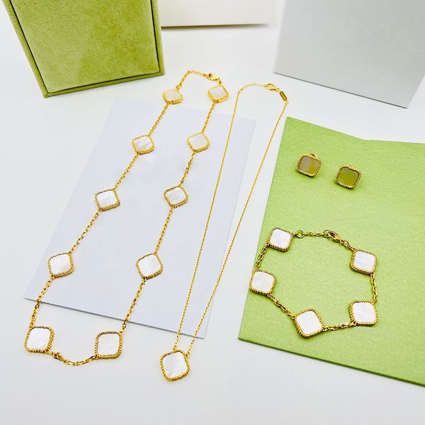 

cute romantic van clover necklace for women pendant necklaces designer jewelry earring bracelet 18k gold plated stainless steel mother-of-pe, Silver