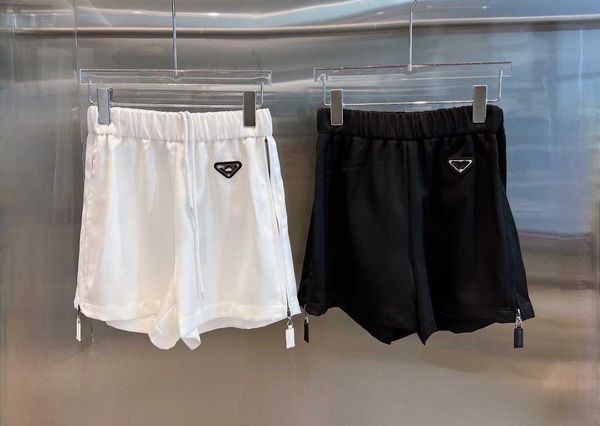 

black and white casual recycled nylon zipper shorts for women's spring and summer loose and slim elastic waist wide leg pants, White;black