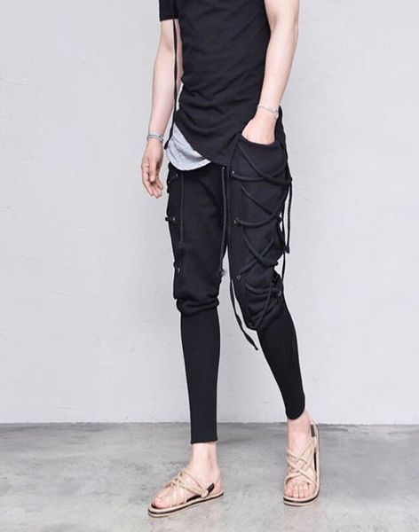 

bigsweety men039s side laceup banded pants 2018 fashion trousers retro medieval viking navigator pants men casual loose pant m1019293, Black