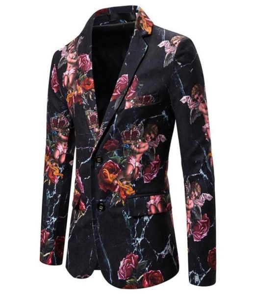 

men rose floral blazers suits jackets lovely angel mens printed blazer euro size single breasted blazer masculino35058866007, White;black