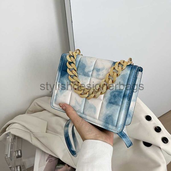 

2023 autumn new thick chain fashionable small square bag contrast checker tie dyed transition color fashion one crossbody bagstylishdesign
