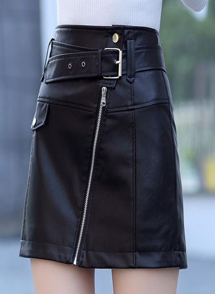 

ebaihui women039s black pu leather skirts aline skirts fall winter spring high waist ladies zipper casual mini skirts9135811