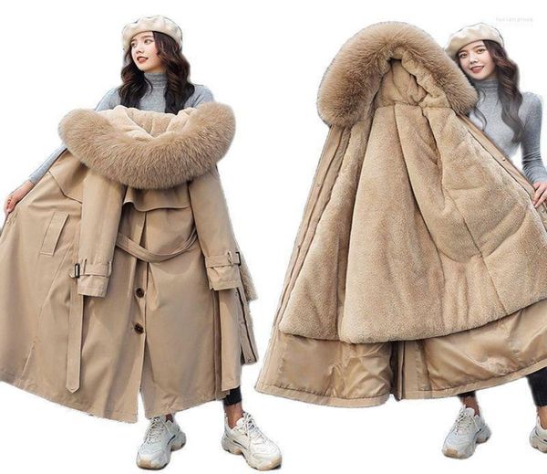 

women039s down parkas winter jacket hooded xlong thick warm cotton padded woman wool liner distachable plus size jackets coa4470574, Black