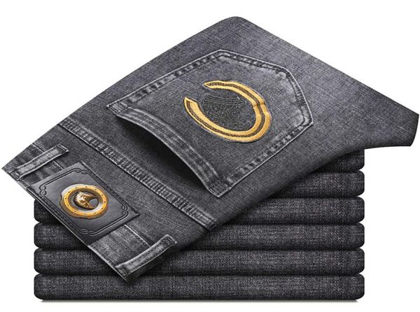 

autumn european brand men039s jeans trousers cotton straight elastic busin pants classic winter style denim male1229481, Blue