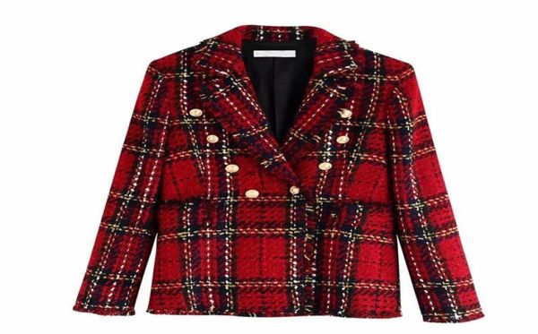 

women039s suits blazers vintage double breasted tweed blazer women notched collar long sleeve plaid coat 2021 spring casual o2903154, White;black