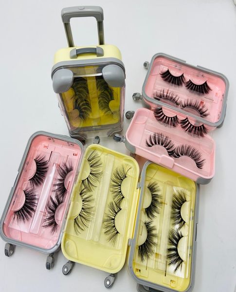 

whole 2 pairscase in suitcase 25mm length soft mink strip lashes unique packaging4422003