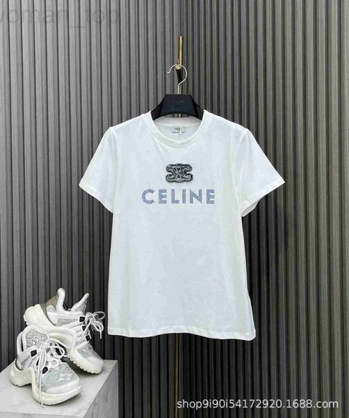 

women's t-shirt designer ce home 23 summer new diamond embroidery beads t 3d letter denim casual 3vm5, White