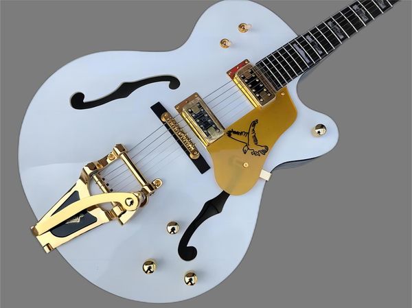 

semi-hollow f-hole jazz electric guitar, body neck color binding, fingerboard pattern shell mosaic