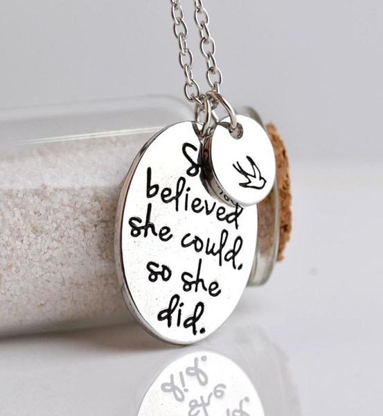 

she believed she could so she did disc llow charms pendant necklace for women friends inspirational jewelry4713945, Silver