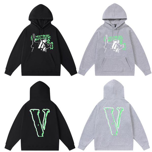 

vlone hoodies female couple loose street sweatshirts hip hop trend men's cotton casual letter printing v777, Black