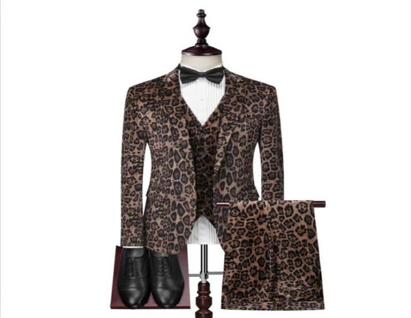 

men039s suits men039s suit 3piece suit blazer pants vest men039s leopard print slim suit prom banquet formal suits dress3440216, White;black