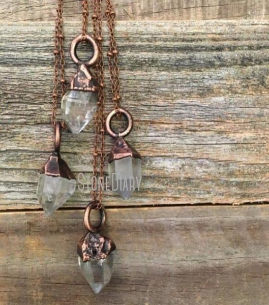 

pendant necklaces nm39953 herkimer diamond raw crystal necklace boho clear quartz natural stone rough electroformed bohemian gypsy3269422, Silver