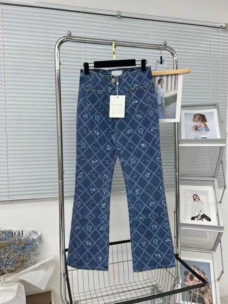 

new 2023 fashion design washed light blue flower jeans women high waist slim fit button up denim pants