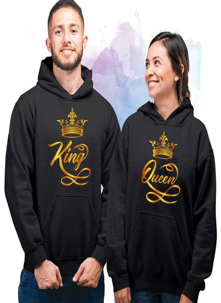 

men039s hoodies sweatshirts 2022 king and queen print design couple hooded autumn winter streetwear casual pullov1846775, Black