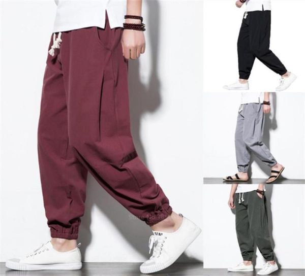 

new japanese asian style pant for men kimono haori vintage samurai chinese male leggings trousers maxi m5xl3276610, Red