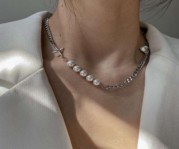 

2021 new kvk necklace fashion luxury reflective pearl stitching women039s hip hop collar chain accessories6362806, Silver