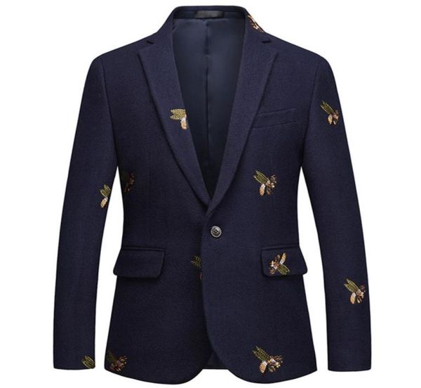 

men039s bee embroidery blazer slim fit wedding prom blazers tweed wool for men stylish suit jacket7956047, White;black
