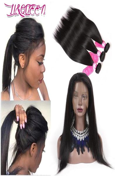 

malaysian human hair straight 360 lace frontal with bundles pre plucked 360 lace frontal closure with human hair weaves closure4344476825, Black;brown