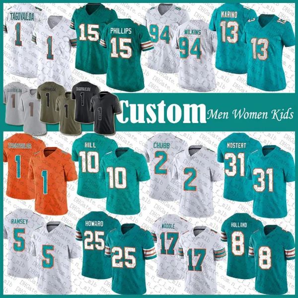 

miami''dolphins''custom 1 tua tagovailoa 10 tyreek hill football jersey 17 waddle jalen ramsey bradley chubb holland phi, Black;red