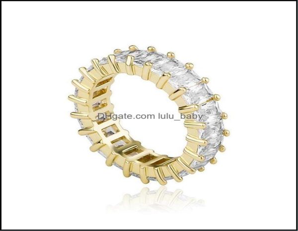 

band rings jewelry hip hop rock bling iced out 1 row square cubic zirconia ring tennis chain women men cz zircon drop delivery 2026851305, Silver
