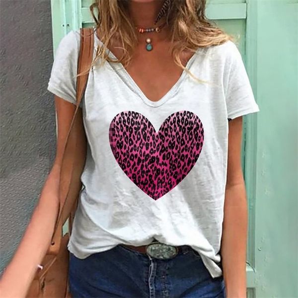 

women's t shirt fashion t shirt love print v neck female short sleeve harajuku ladies t shirts oversized tee women clothing 230803, White