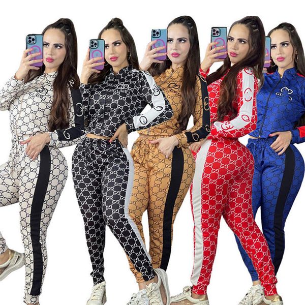 

2023 brand designer women tracksuits fall winter casual two piece set long sleeve jacket+pants fashion sports suit zipper outfits letter jog, Gray