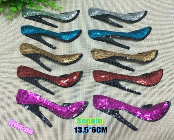 

13.*6cm high-heeled shoes diy sequin applique patch embroidery iron on9241900, Black