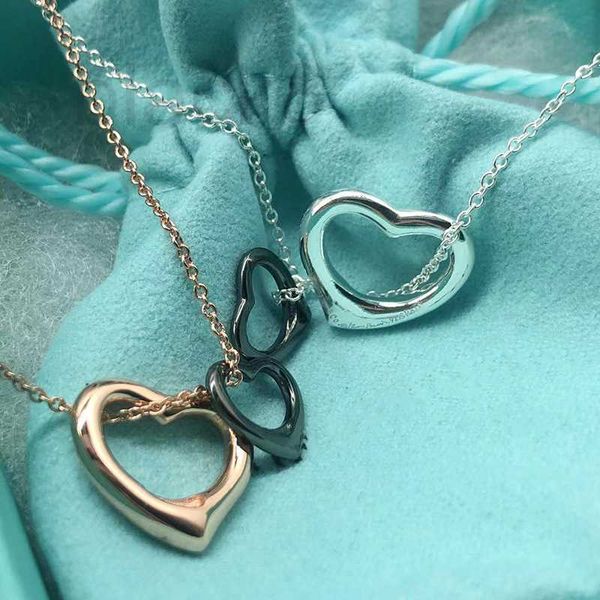 

pendant necklaces designer s925 sterling silver double heart necklace designed by female high grade rose gold double ring heart shaped colla