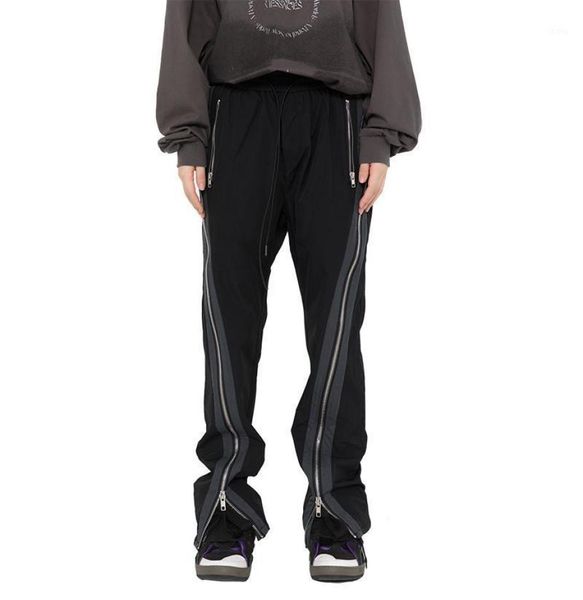 

men039s pants hip hop side zippers front micro sweatpants men harajuku street wear elastic waist loose casual flared trousers w8415526, Black