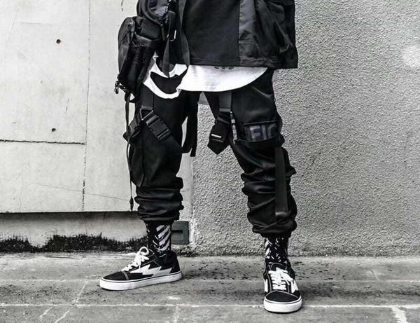 

men039s pants men cargo joggers hip hop techwear streetwear casual gothic trousers male summer black sweatpants ribbons5862370