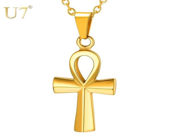 

u7 small egyptian ankh crucifix necklaces pendants gold color stainless steel cross necklace for men hip hop jewelry p12305792815, Silver