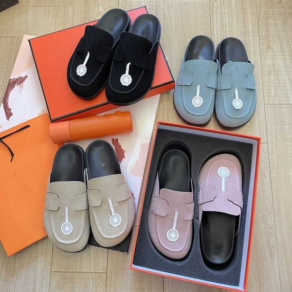 

h letter suede sandals designer half slippers slides women chypre boston clog mens women orange sandal beach slipper outdoor mules loafers c, Black