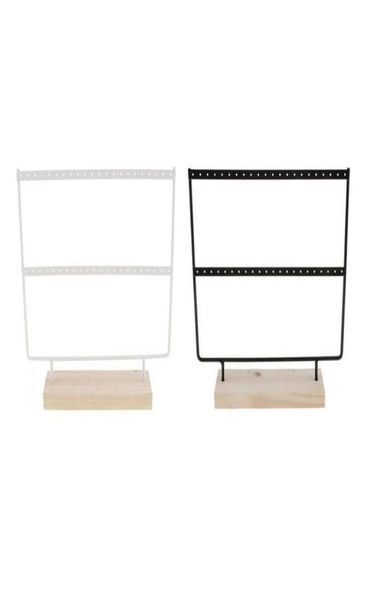 

jewelry pouches bags wood 44 holes earrings organizer holder necklaces rack 2 layers display stand accessories findings4414823, Pink;blue