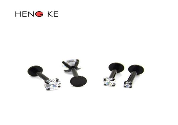 

crystal lip stud cz zircon gem clear round black 316l stainless steel 16g daith cartilage helix piercing ear stud earrings4731021