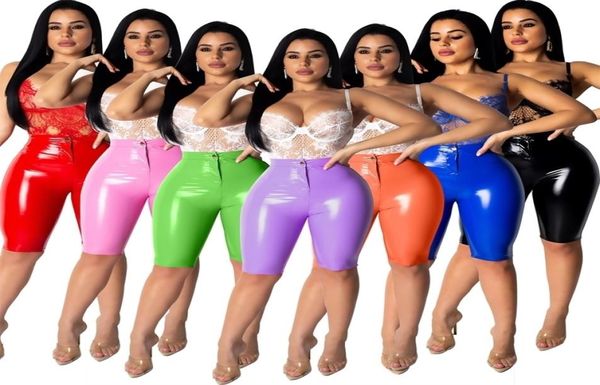 

jrry women faux leather pants button zippers pu leather s high elasticity knee length trousers faux pu leather short pants y2004185160803, Black;white