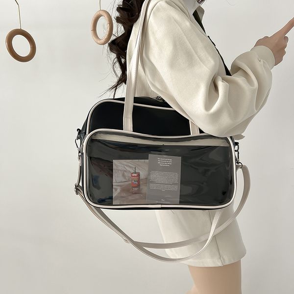 

school bags transparent minimalist style fashion soft leather large capacity tote bag women's single shoulder messenger handbag 230804